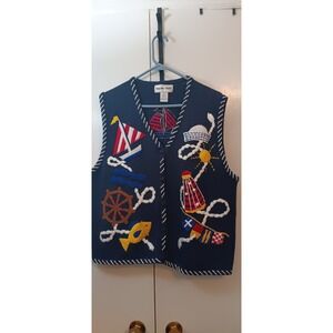 Vintage Womens Sweater  Vest Xl Sailboat Nautical Grandmacore Cottagecore 90s